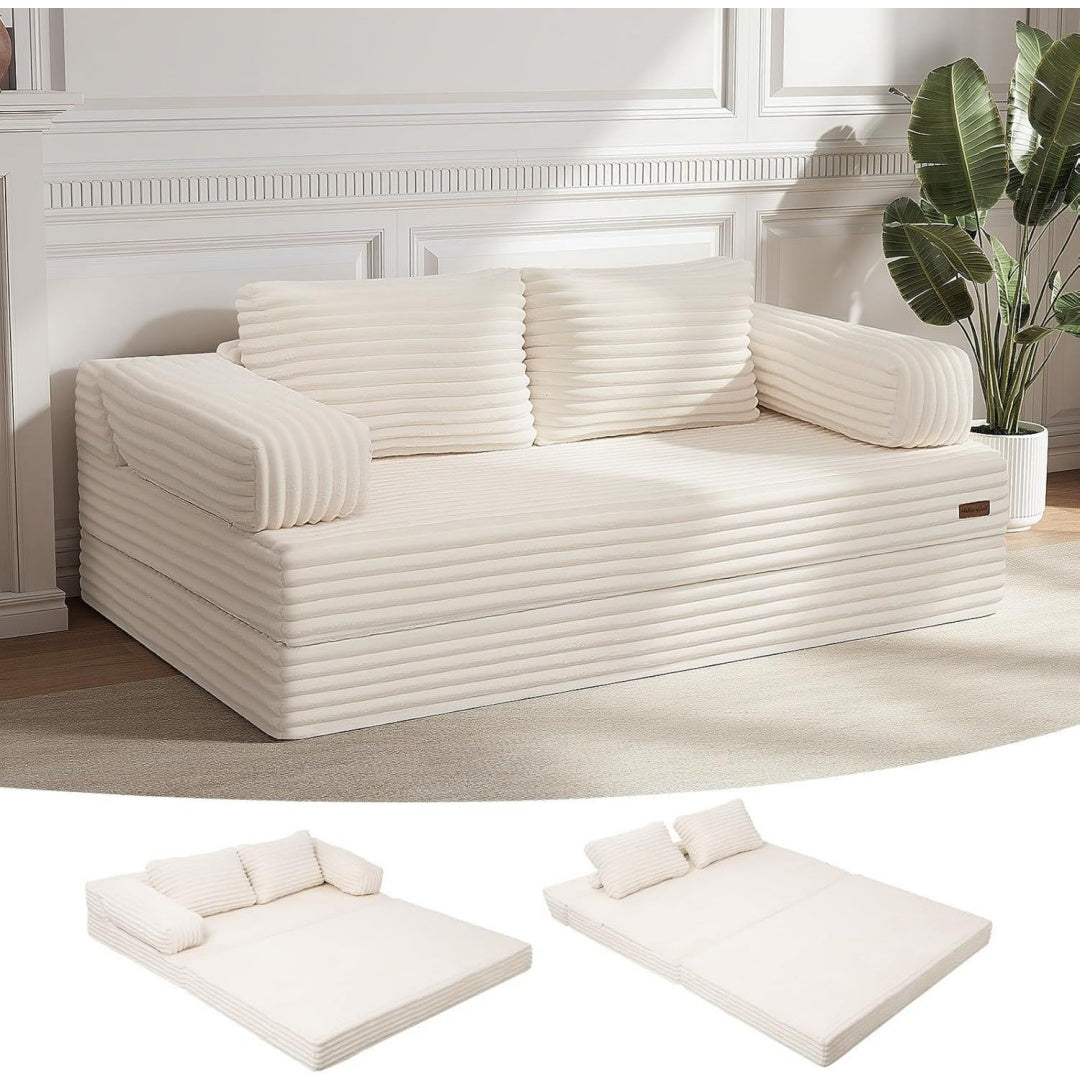 Seduta imbottita pieghevole rivestimento in velluto beige