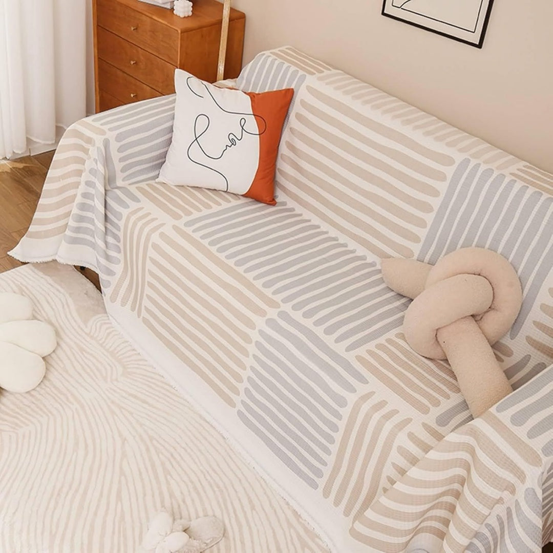 Divano confortevole Copridivano Penisola Divano Motivo Righe grigio